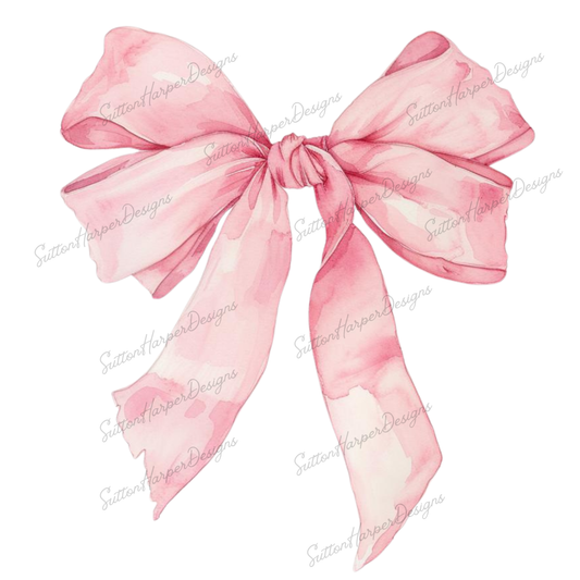 Pink pastel coquette ribbon bow watercolor PNG, pink bow png, coquette png, soft girl png, ribbon png, cute png, light pink bow png